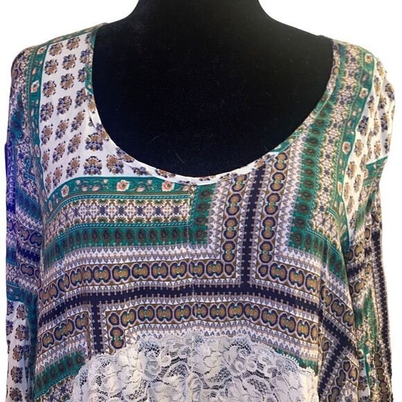 Entro  Boho Color Block Long Sleeve Tunic with Lace Sz M - Picture 2 of 13